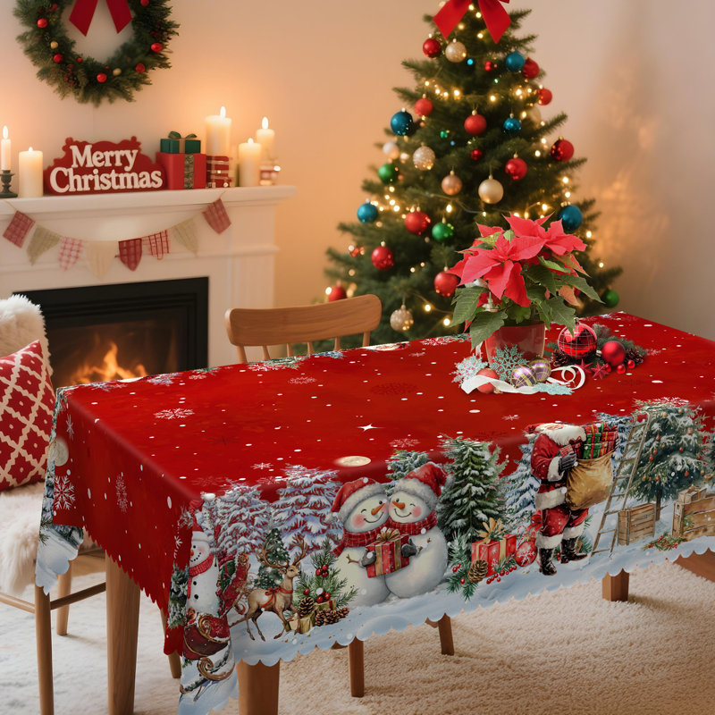 Nappe 1pc, thématique de Noël, nappe ronde / rectangulaire, manteau de cheminée, décoration de Noël, décoration de salle à manger pour fêtes, housse de table ronde de Noël, accessoires de cuisine festive, plusieurs tailles disponibles