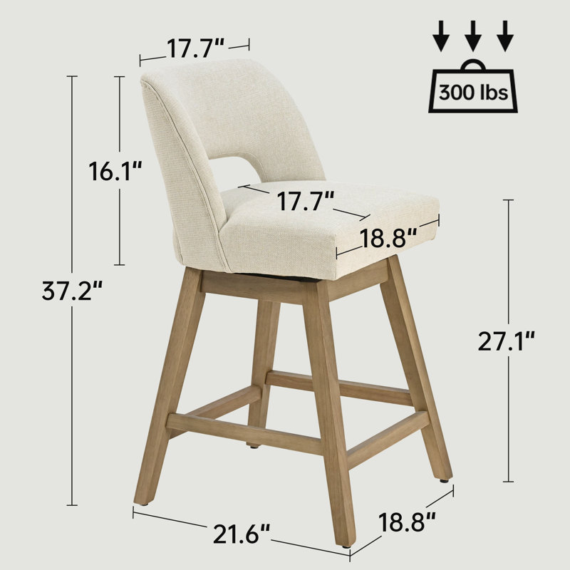 27.1" High Swivel Bar Stools, 4, Light Oak, Beige/Polyester
