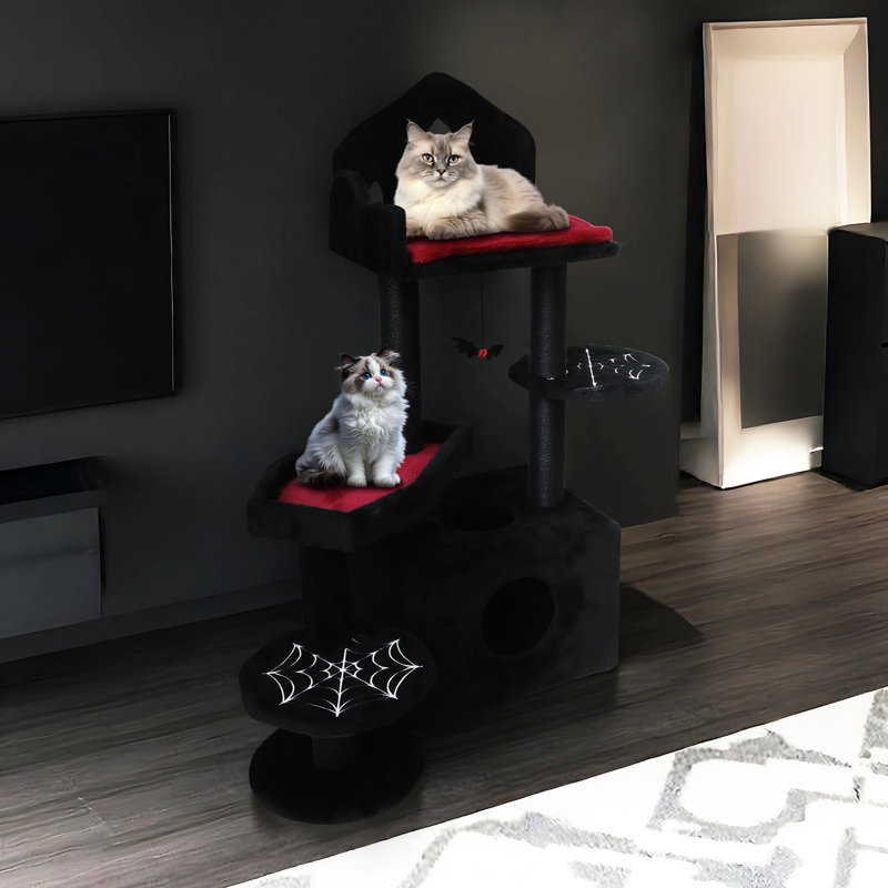 Arbre à chat de style avec abri en forme de maison, espace de repos confortable et poteaux à griffer