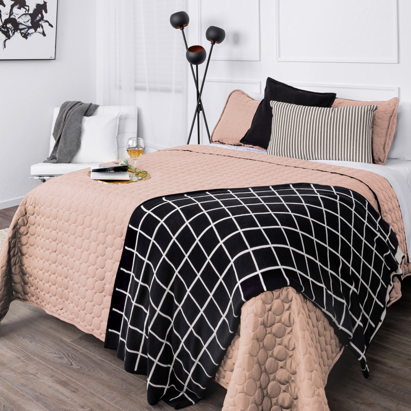 Pastel Pink Full Microfiber Embroidered Quilt Set