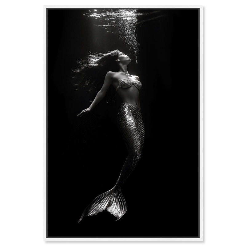 «Mermaid Deep Canvas» par Art Remedy, H 16 po x l 11 po, Blanc, Cadre flottant