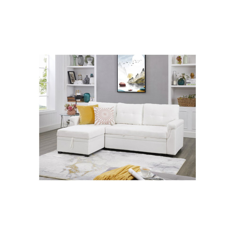 Reversible Modular L Shaped Couch, Velvet Sleeper Sectional Sofa Bed with Storage Chaise, Pull Out Convertible Sofa
