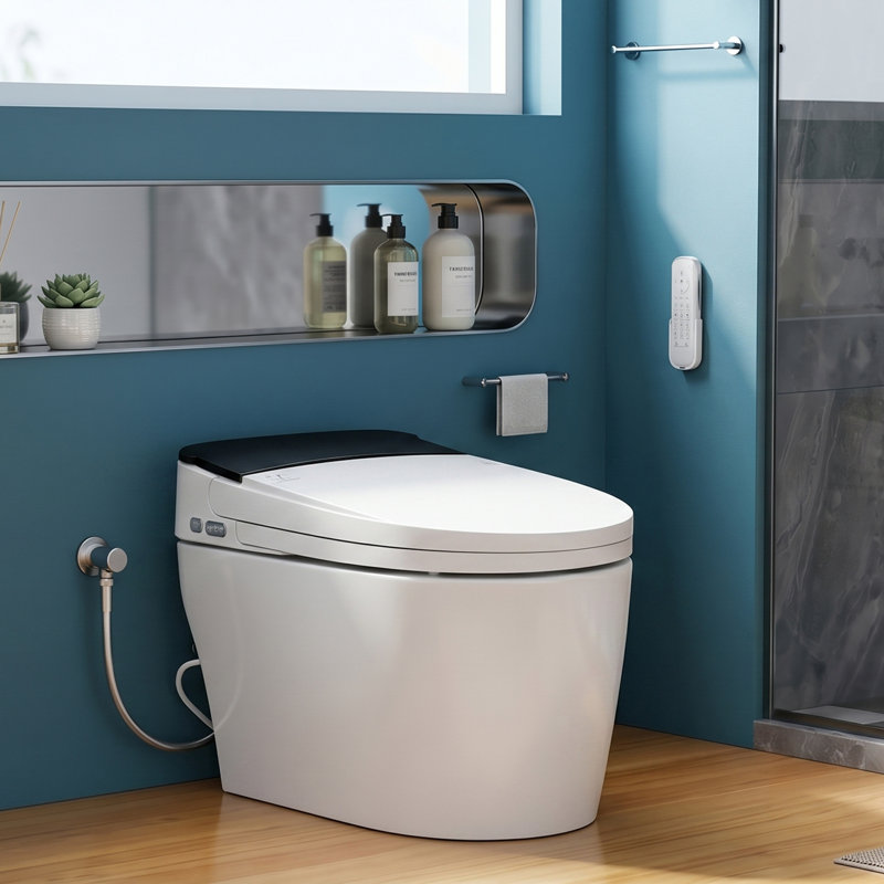 One-Piece Electric Smart Bidet Toilet with Heated Seat, Built-in Warm Water Sprayer, Dryer, Night Light, Auto Flush & Close, Foot Sensor, 1.28 GPF Water Save