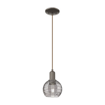 Downtown Urban - Essex - 1 Light 6" Cord Hung Mini Pendant - Polished Nickel Finish - Light Smoke Deco Swirl Shade