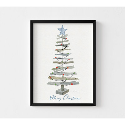 Coastal Holiday Tree III Red Merry Christmas By Kathleen Parr Mckenna, Original Watercolor Christmas Tree Hotel Reception Artwork 38881 dupe