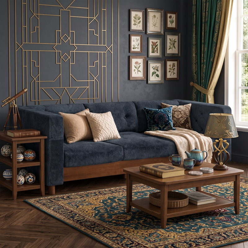 Canapé capitonné 3 places de 198 cm (78 po) avec coussins à ressorts ensachés, style moderne du milieu du siècle, accoudoirs carrés, idéal pour appartement, supporte jusqu'à 408 kg (900 lb).