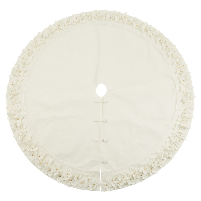 White Felt Floral Appliqué Christmas Tree Skirt