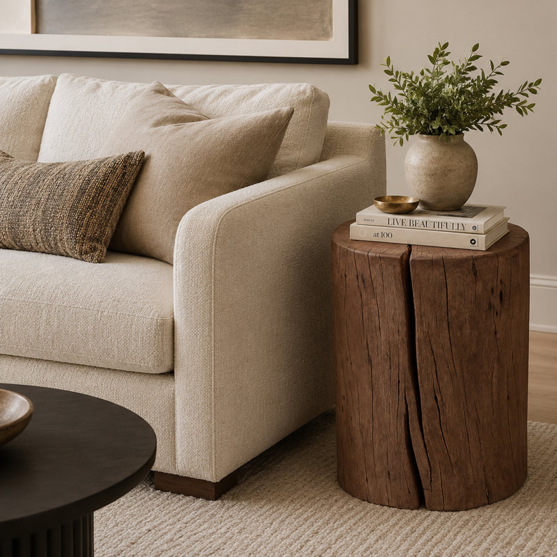Solid Wood Stump, Sandblasted Gray