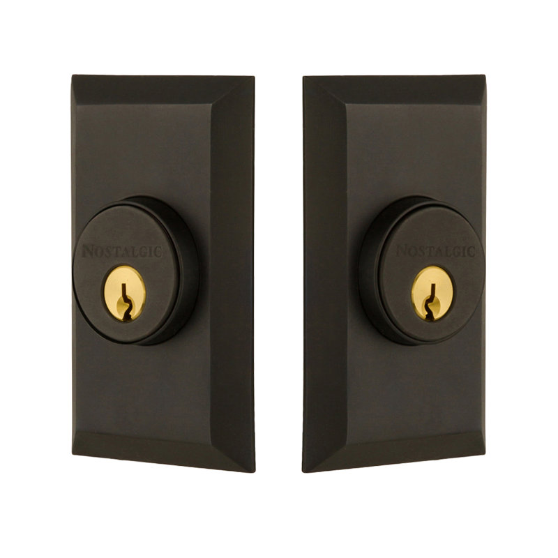 Nostalgic Warehouse Studio Plate Double Cylinder Deadbolt, Oil Rubbed Bronze