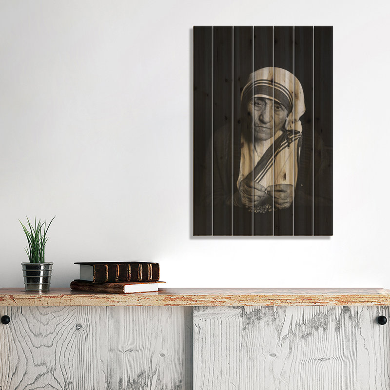 Mother Teresa - Impression sur bois sans cadre, H 40 po x l 26 po x P 1,5 po