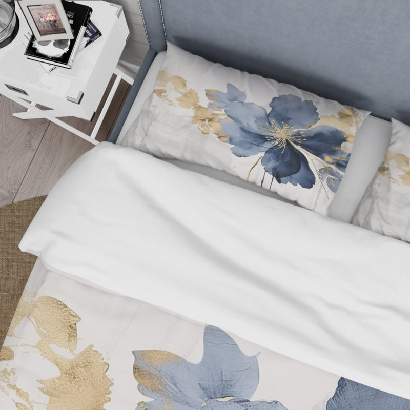 Ensemble de housse de couette bleu et blanc Hibiscus Tropical Harmony Flowers I - Floral