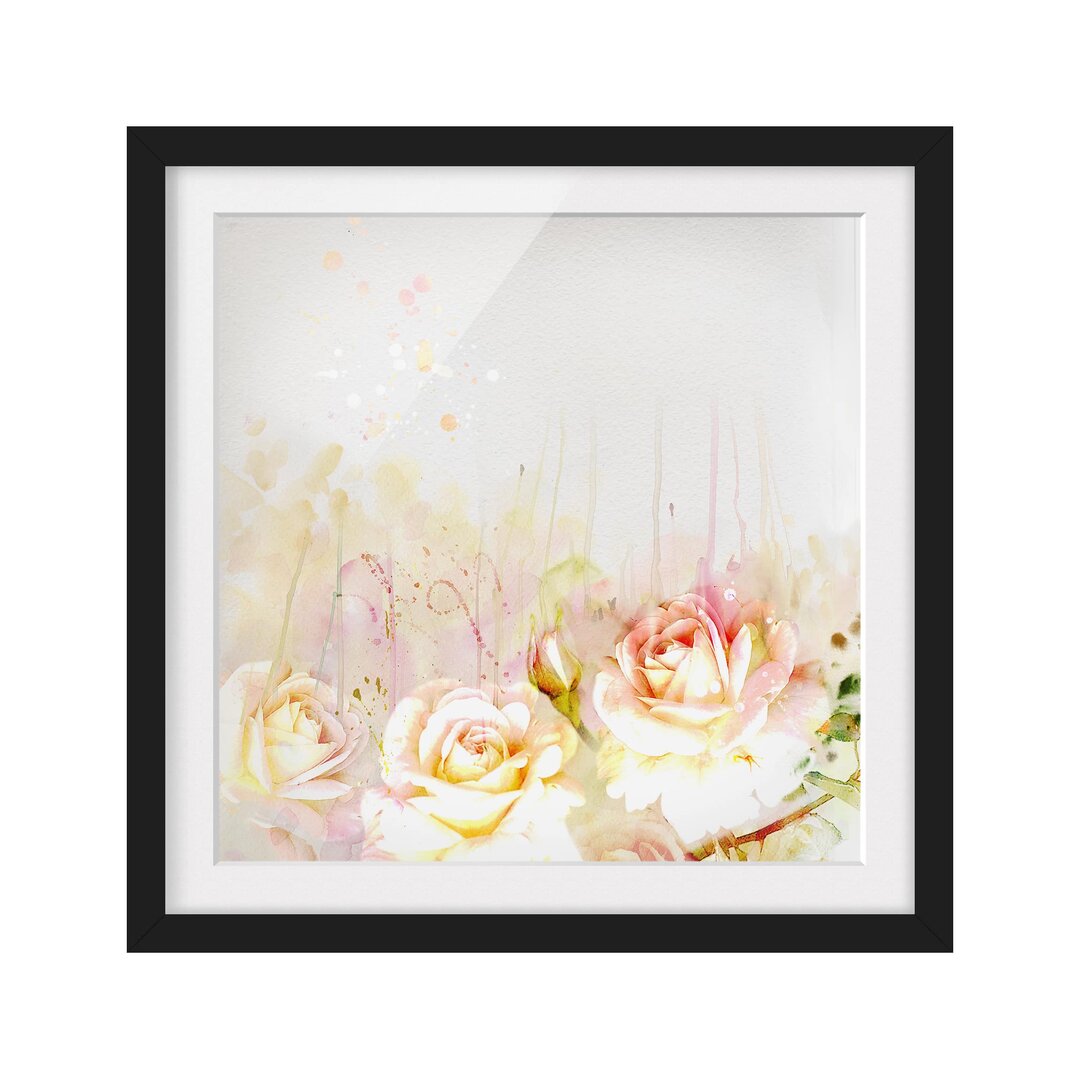 Gerahmtes Wandbild Rose blüht Aquarell