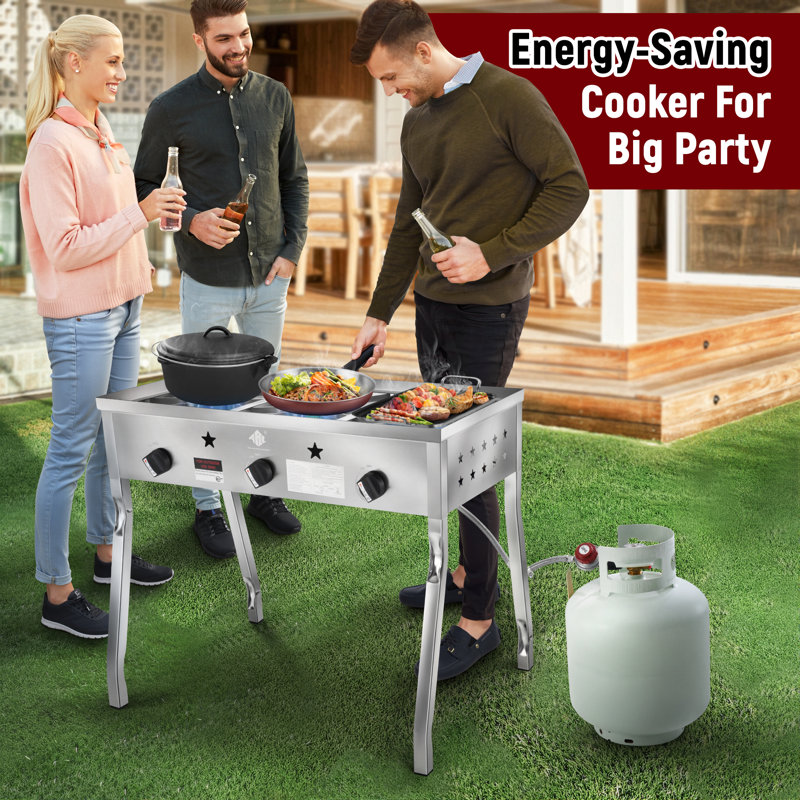 Poêle au propane à 3 brûleurs, réchaud d'extérieur portatif 225 000BTU avec pieds amovibles pour le camping, régulateur de 0 à 20 psi, réchaud de cuisinier pour cuisiner dans le jardin, barbecue, cuisson et friture de dinde
