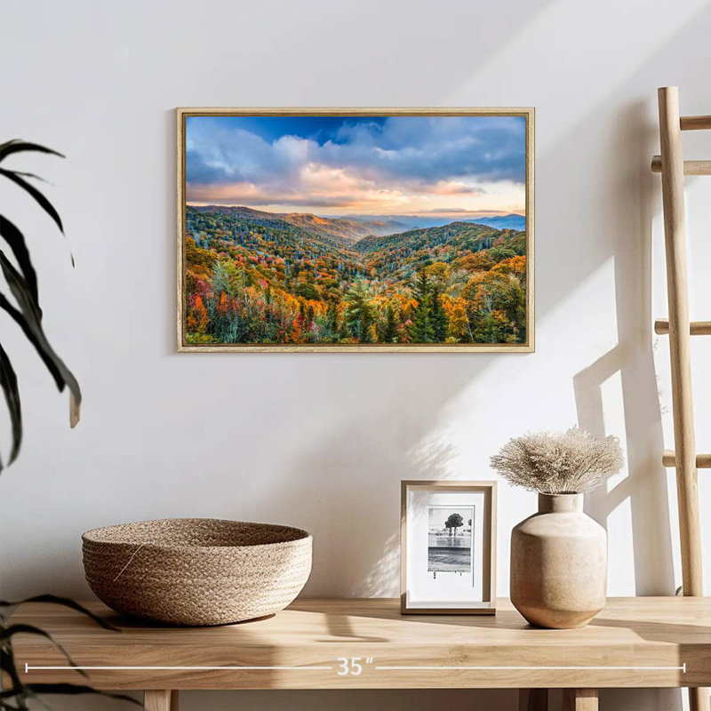 Smoky Mountains at Fall, 19 po x 13 po, Cadre flottant en bois naturel