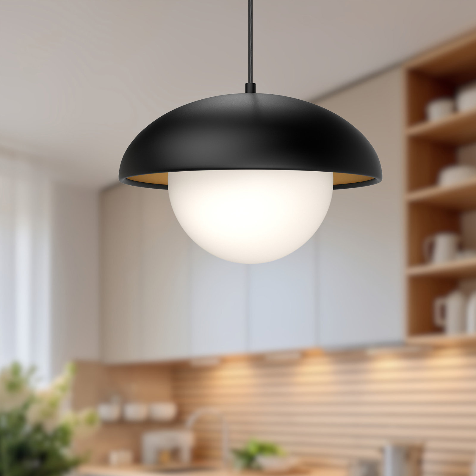 Alessia Single Light Glass Pendant, Matte Black, 10.5" H x 16" W x 16" D
