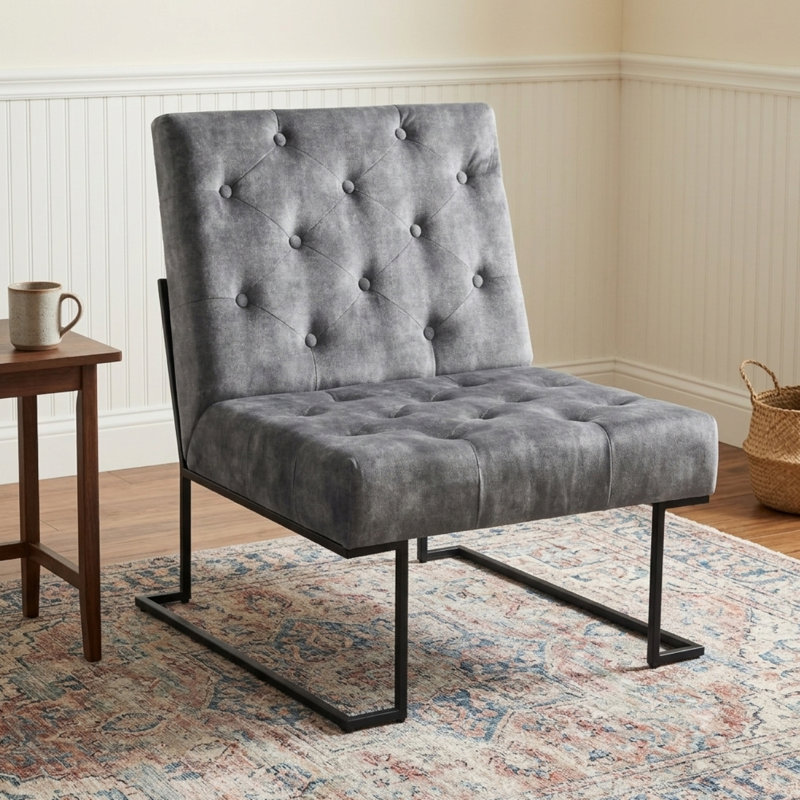 Fauteuil de chambre Klara, Velours gris foncé, Noir