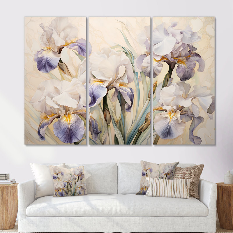Ensemble de salon Beige Minimalisme Iris Radiant Petals II - Irises, H 28 po x l 36 po x P 1 po, Toile tendue