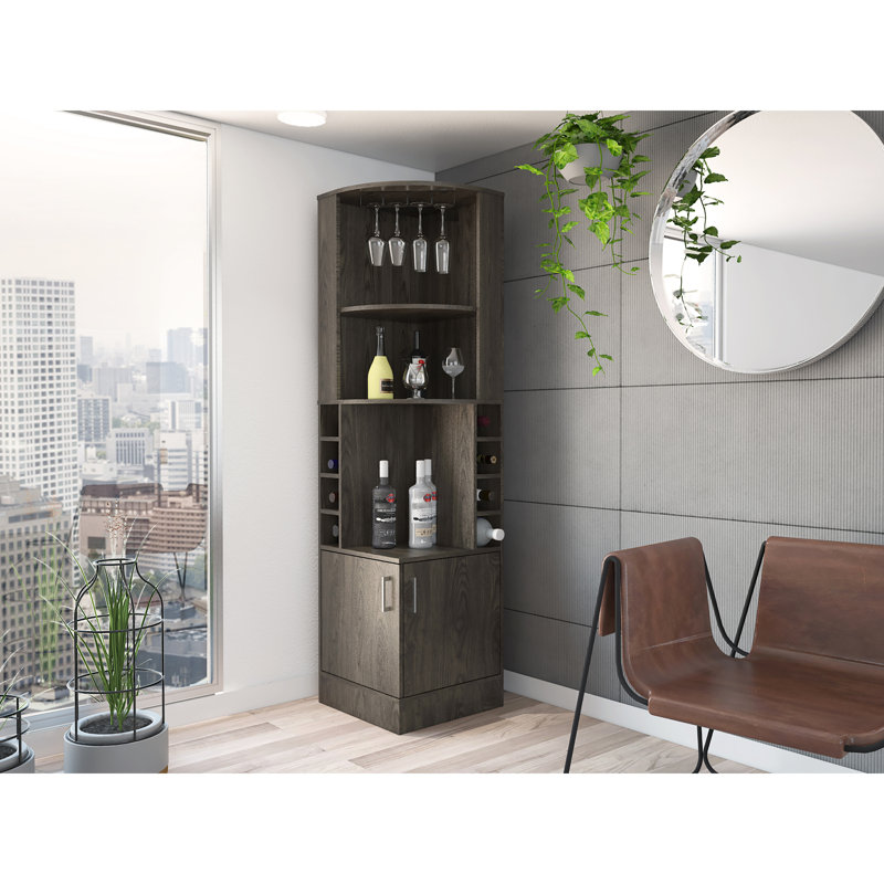 Carlyle 2-Shelf Dark Walnut 8 Bar Cabinet For Stylish Entertainment Area Organized Storage, 18.44" H x 18.66" W x 69.8" D