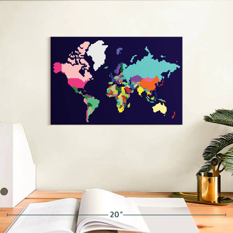 Carte du monde pastel Aliaz, H 8 po x l 12 po