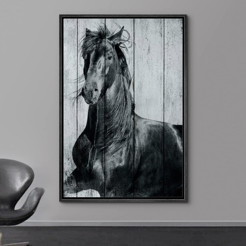 Chevaux qui courent, panneau rétro, effet de bois bicolore, chevaux de ferme, art numérique, ferme rustique, faune