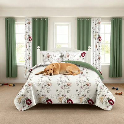 Ensemble de chambre à coucher 9 pièces à motif floral vert sauge CAL KING Size