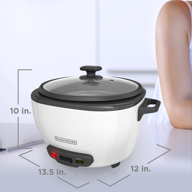 Black + Decker, cuiseur à riz, riz non cuit, panier à vapeur, bol antiadhésif amovible, une touche, 28 tasses