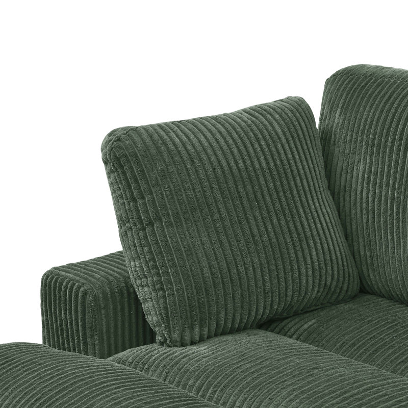 Corduroy Upholstered Modular Sofa With Deep Seating And Wooden Block Legs, Green
