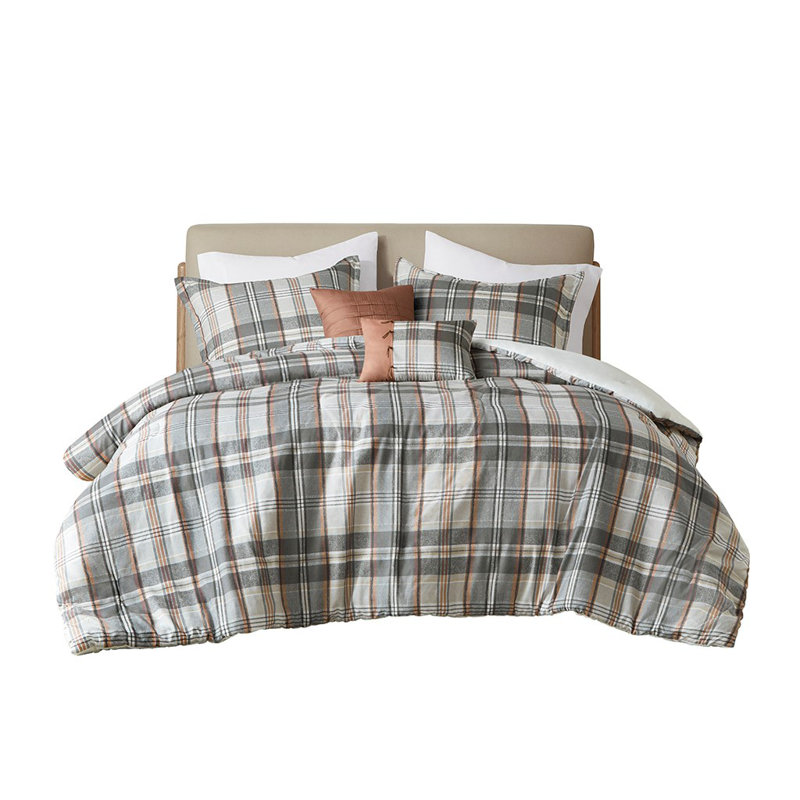 Tan and Gray Plaid Twin/Twin XL Microfiber Comforter Set