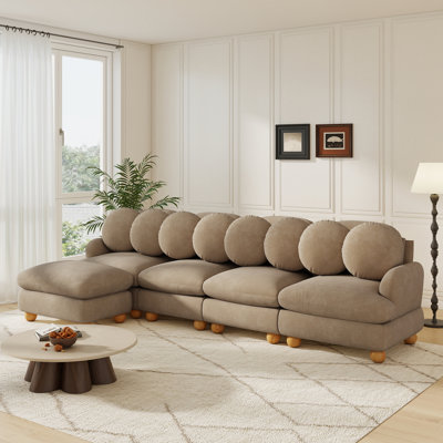 123" L-Shaped Modular Sectional Sofa With Movable Ottoman and 8 Pillows，Modern Comfy Chenille Cloud Couch 5-Seat Sofa with 24" Deep Seat For Living Room