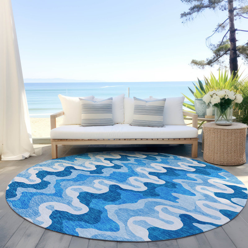 Washable Abstract Indoor / Outdoor Rug, Round 8'