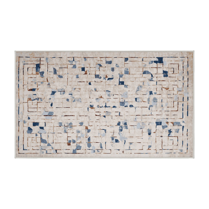 Machine Washable Beige Area Rug, Rectangle 6' x 9'