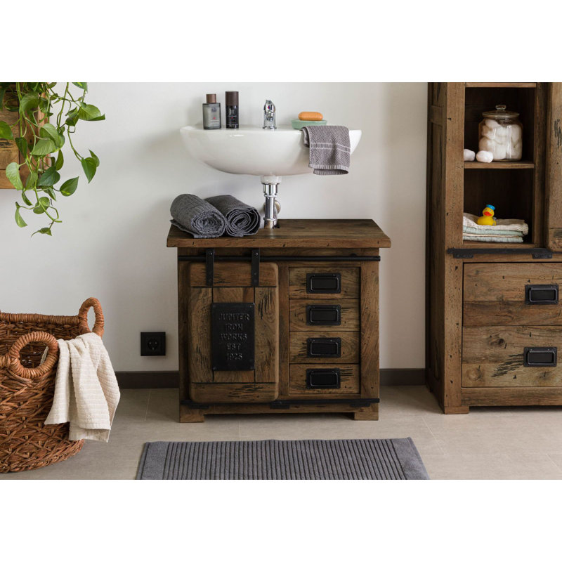 Railway 70cm Single Bathroom Vanity Base Only, Brown, white and pink