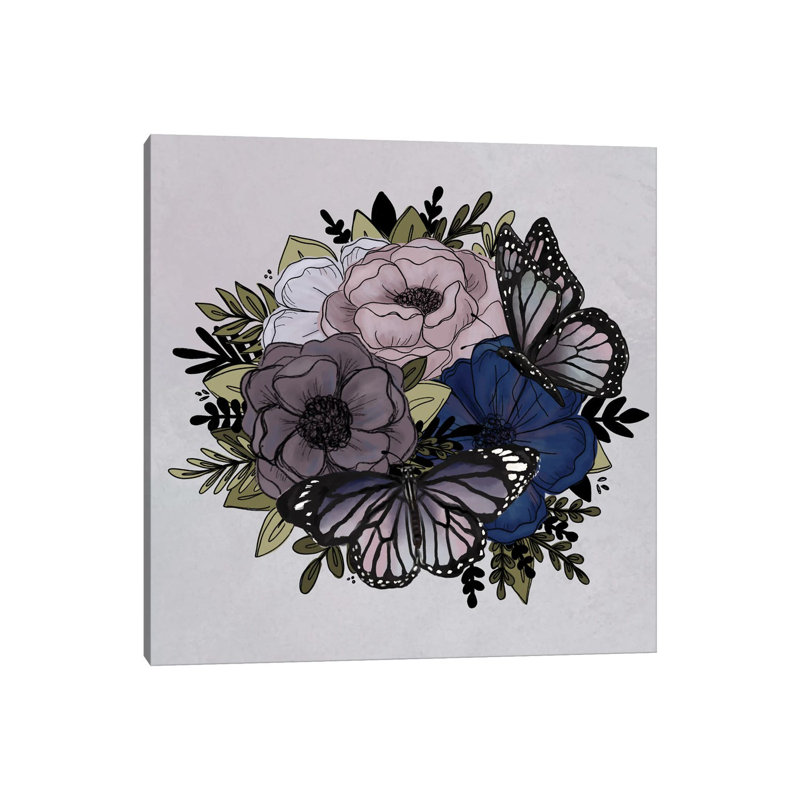 Purple Butterfly Florals by Katie Bryant - Wrapped Canvas Gallery-Wrapped Canvas Giclée, 45.72 cm H x 45.72 cm W x 1.91 cm D