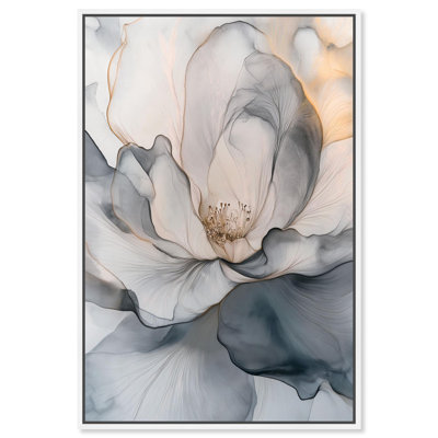 Encre tourbillon floral gris, impression sur toile par Art Remedy