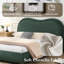 Structure de lit tapissier très grand avec coins arrondis et tête de lit courbée, support de lattes en bois, pieds en bois de chêne massif, tissu chenille, aucun sommier requis, assemblage facile, vert olive-902553754-902553757