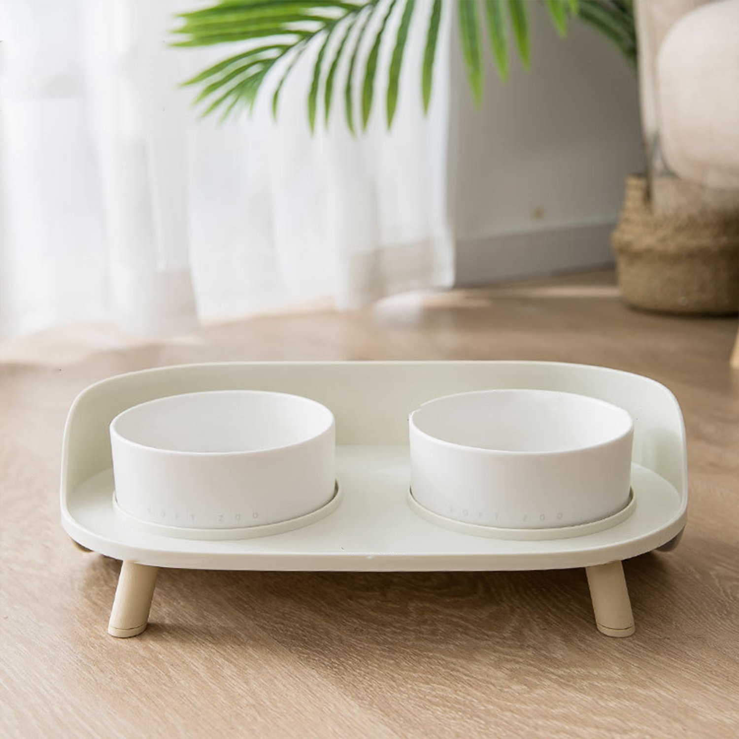 Azion Double Bowl Elevated Feeder, White