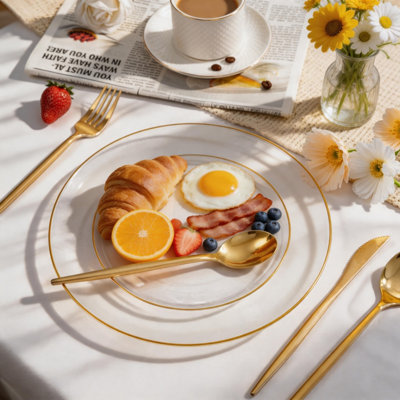 200 pièces d'assiettes jetables ivoire à bordure dorée pour mariage et fête