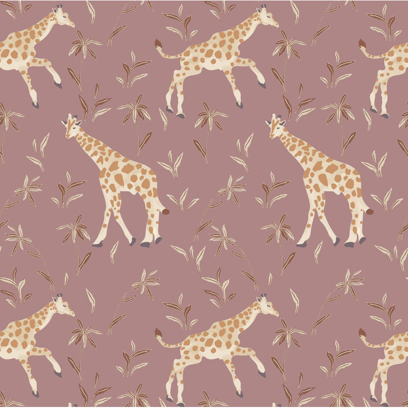 Gentle Giraffe Wallpaper, Mauve Cream, Faux Grasscloth, Non-Pasted