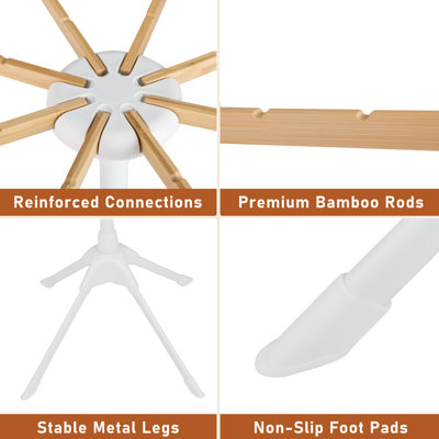 4 Legs Clothes Drying Rack w/8 Bamboo Hanging Rods 40 Hanger Slots for Indoor
