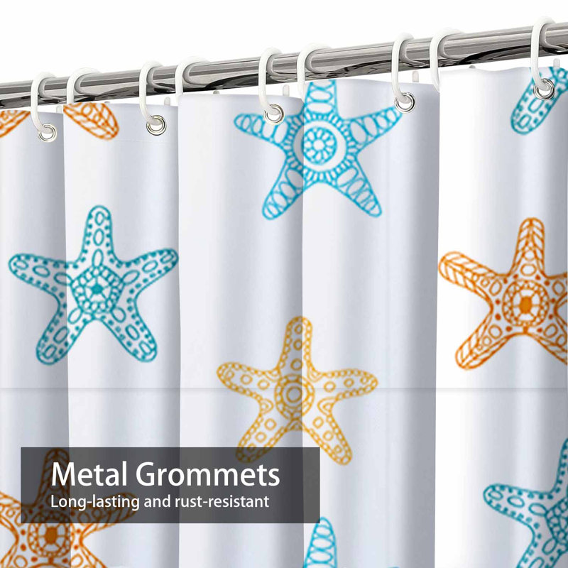 Rideau de douche imperméable à l'eau sans soudure avec motif rétro et étoile de mer Hawaiian Sea avec 12 crochets