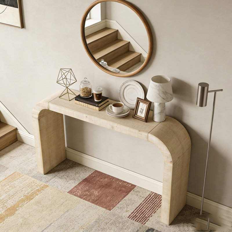 52" Wood Console Table with Curved Edge, Natural