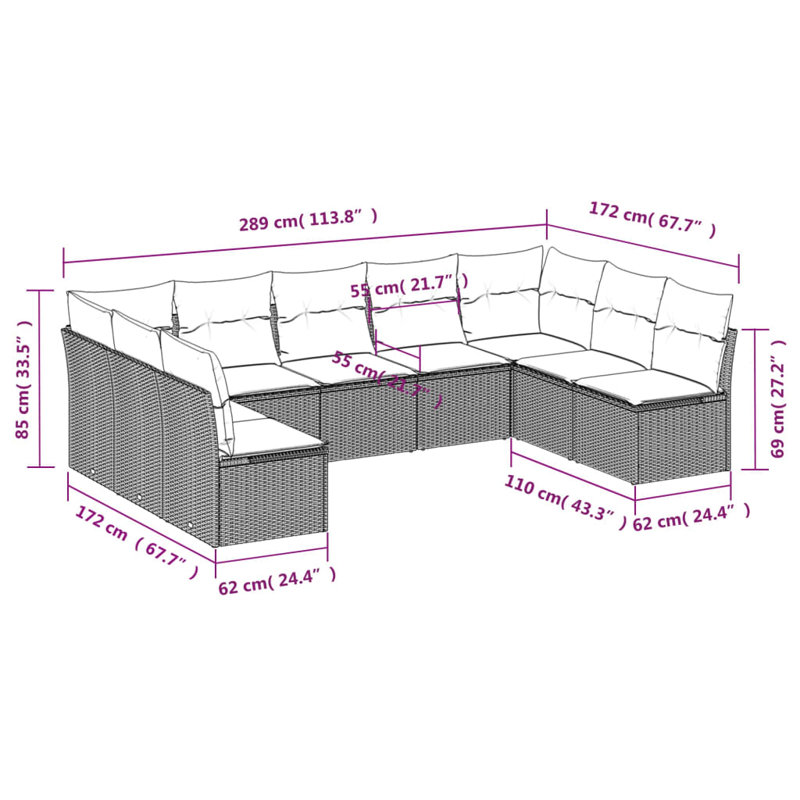 Ensemble de canapé modulaire d'extérieur en rotin PE