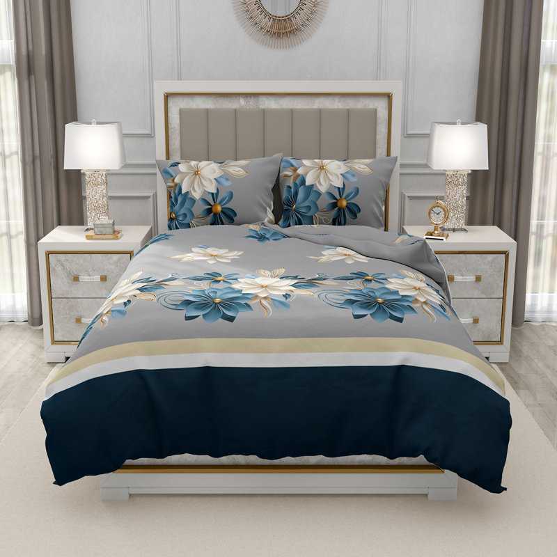 Trendy Complete Bedding Set 4 Piece Duvet Cover Fitted Sheet with Matching Pillow Cases 100% Microfibre Material