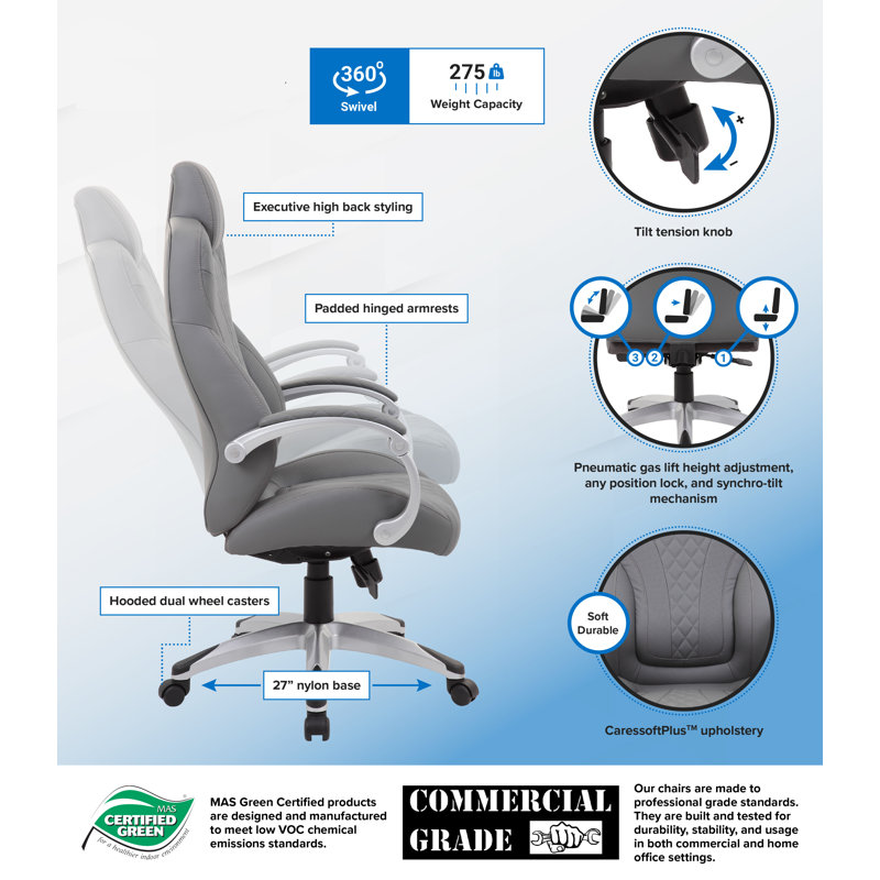 Vinyl Executive Chair, Gray, Silver