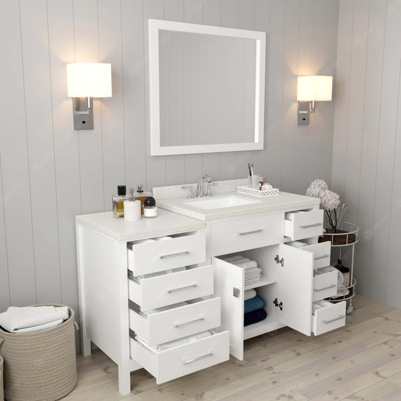 Aelish Parkway 57" Single Bath Vanity In Grey With White Quartz Top And Square Sink, White