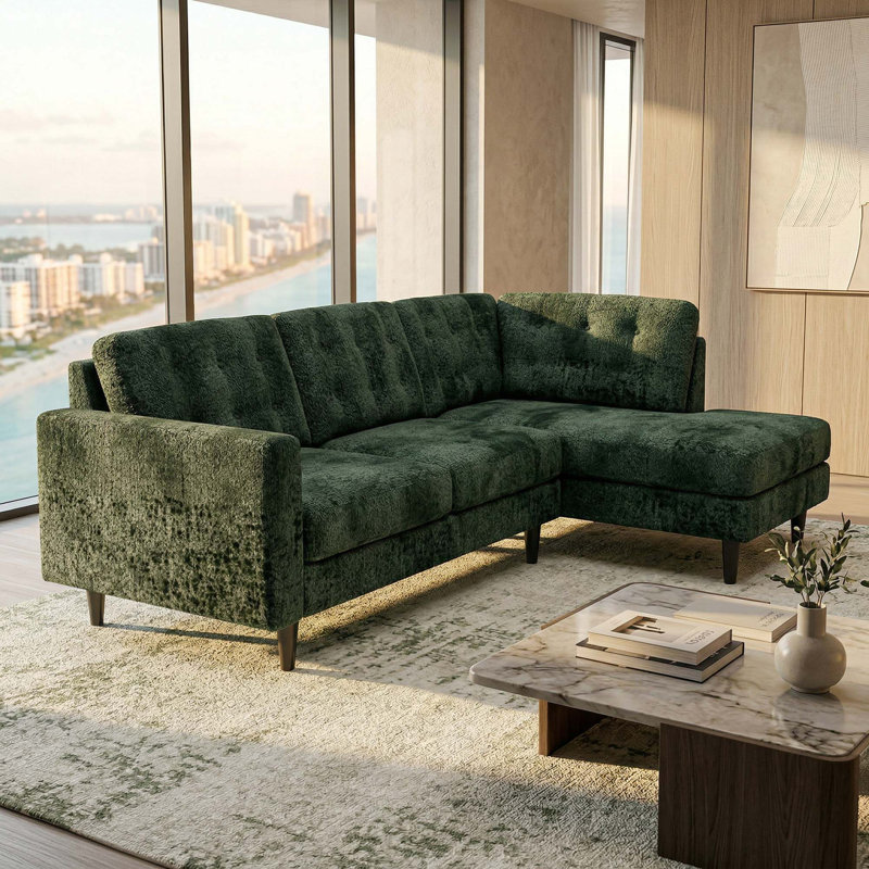 Canapé modulaire en L fabriqué aux États-Unis avec tissu personnalisé et livraison rapide, Green Velvet