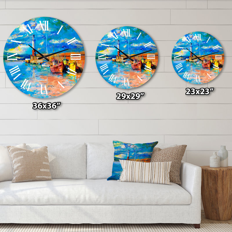 Phare en soirée lueur sur le rivage - horloge murale nautique et côtière, Surdimensionné
