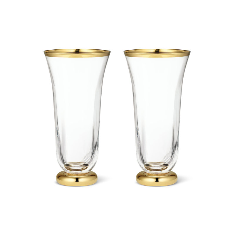 Sophia Hand-Blown Crystal Flute Glasses with Gold Rim, Set of 2