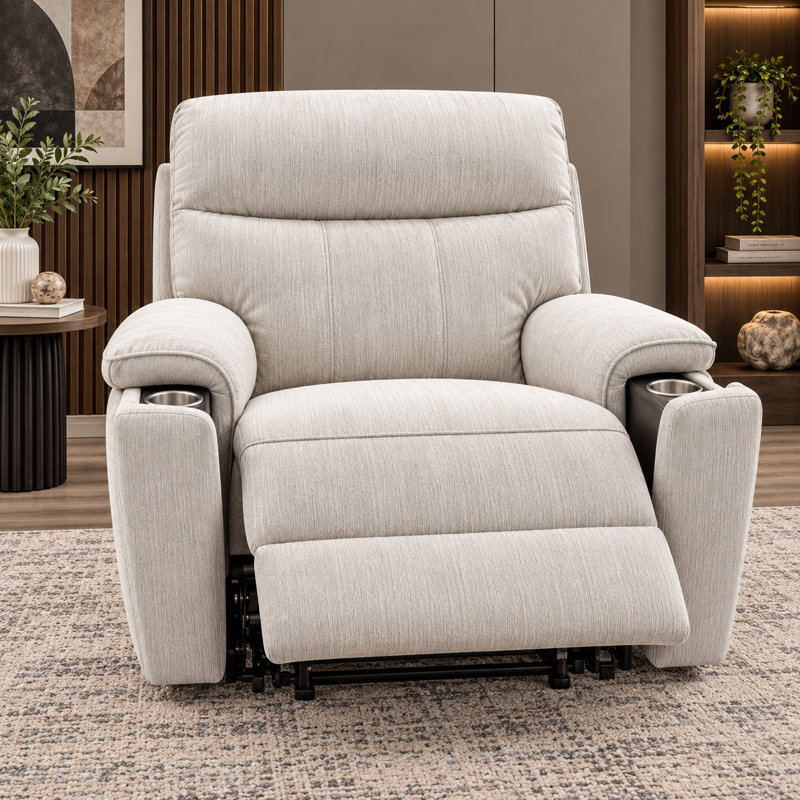 Ensemble de salon inclinable Maddox 3 pièces en tissu texturé avec canapé, causeuse, fauteuil et porte-gobelets dissimulés