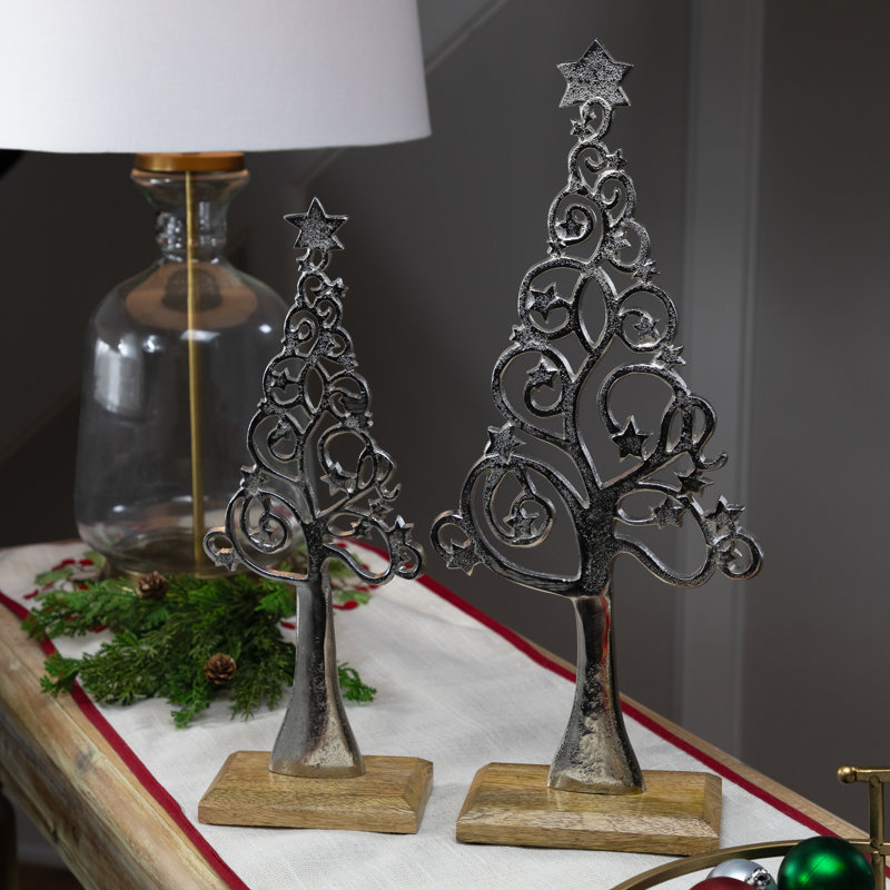 Décorations de Noël en métal Starry Trees - 18,5 po - ensemble de 2, Argent
